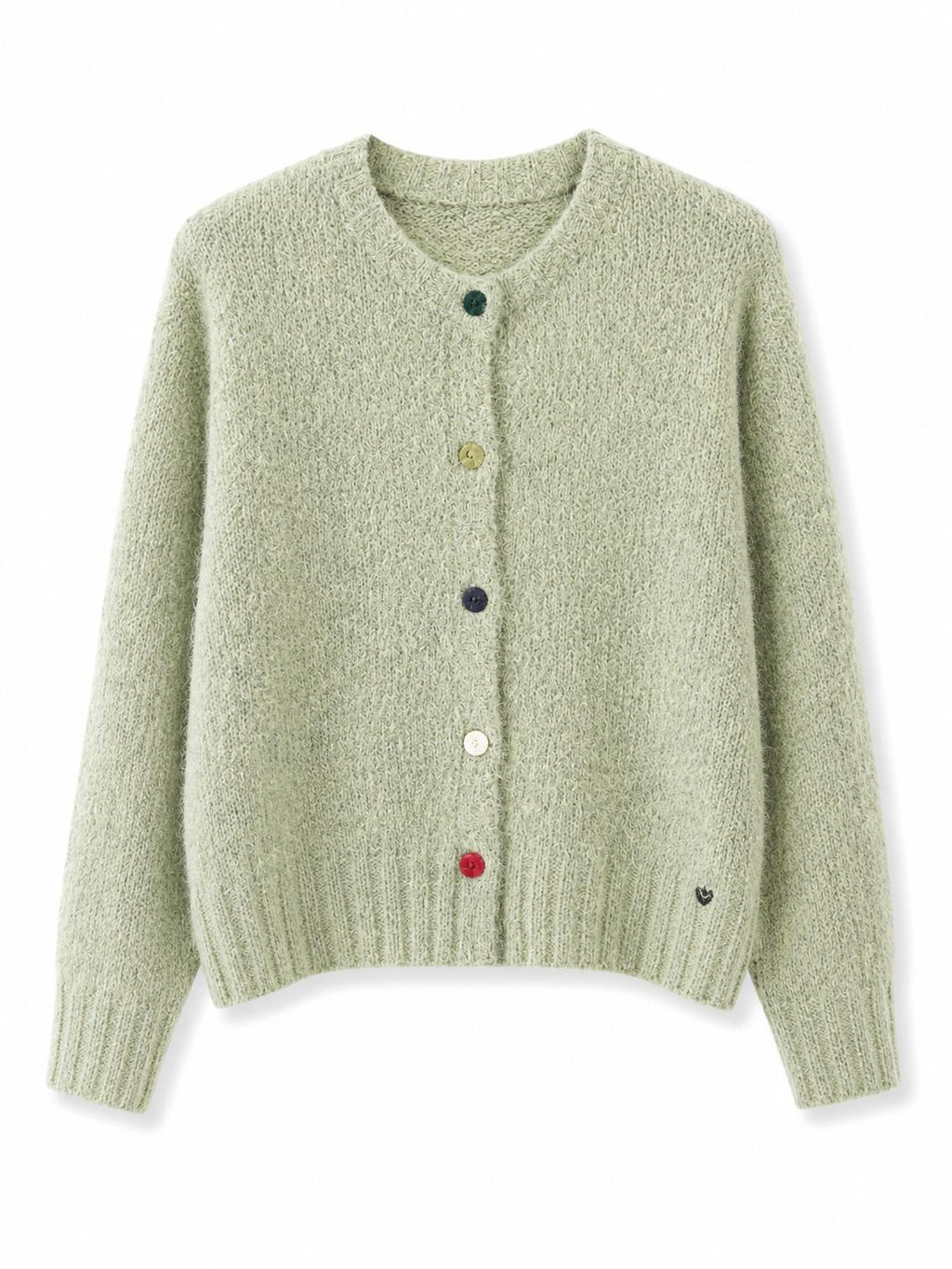 Cardigan maglia grossa con bottoni colorati Salvia