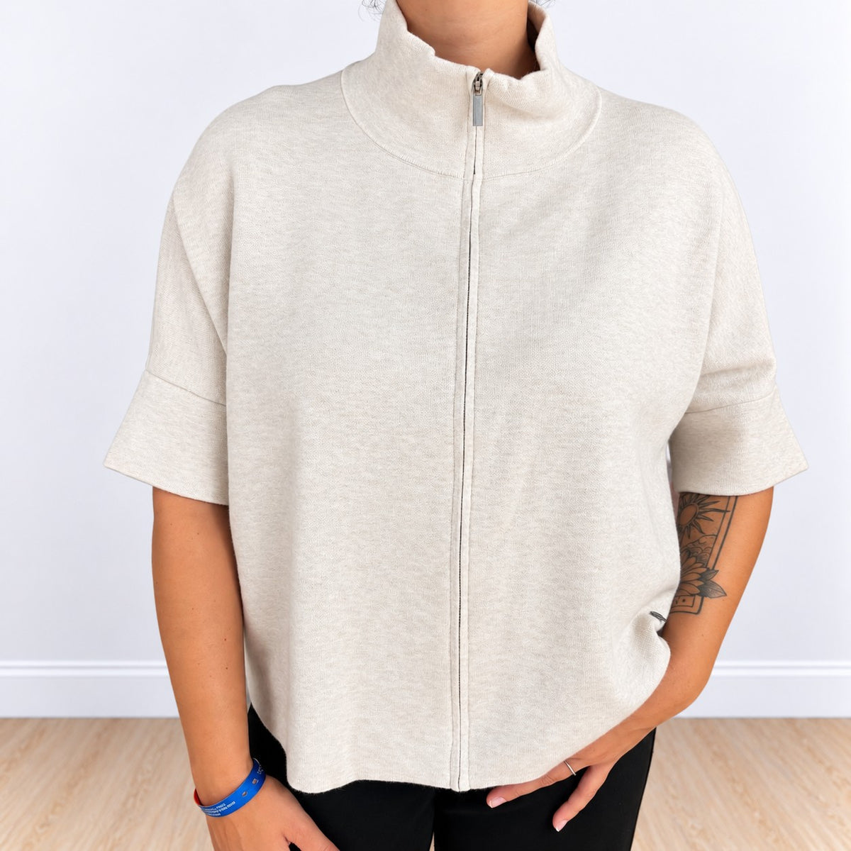 Felpa zip corta Beige