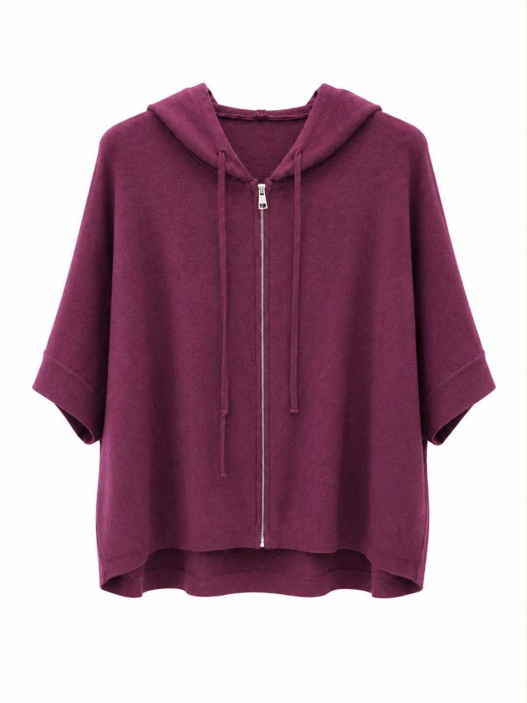 Felpa zip corta con cappuccio Bordeaux
