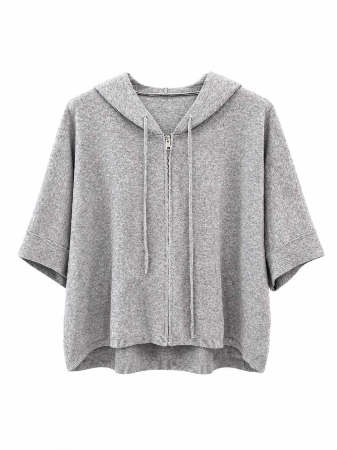 Felpa zip corta con cappuccio Grigio