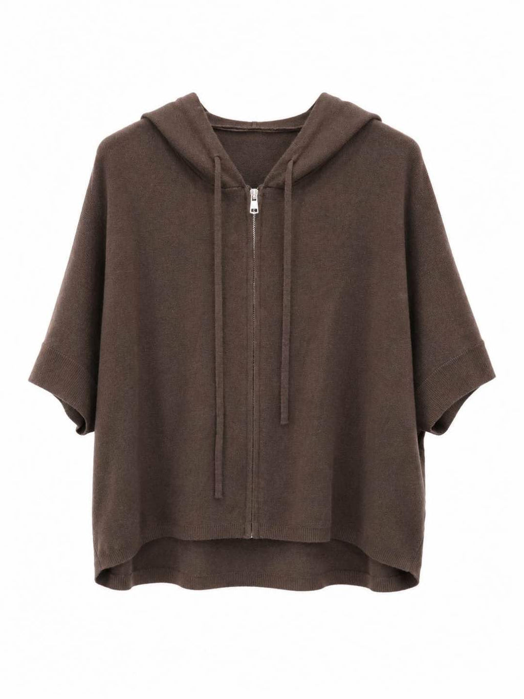 Felpa zip corta con cappuccio Marrone