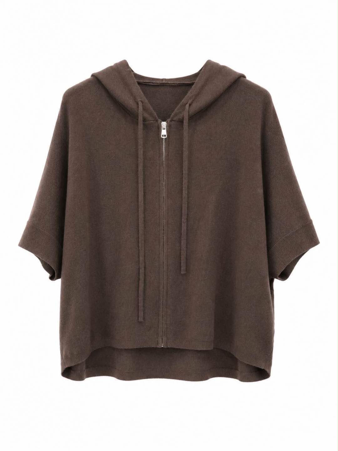 Felpa zip corta con cappuccio Marrone