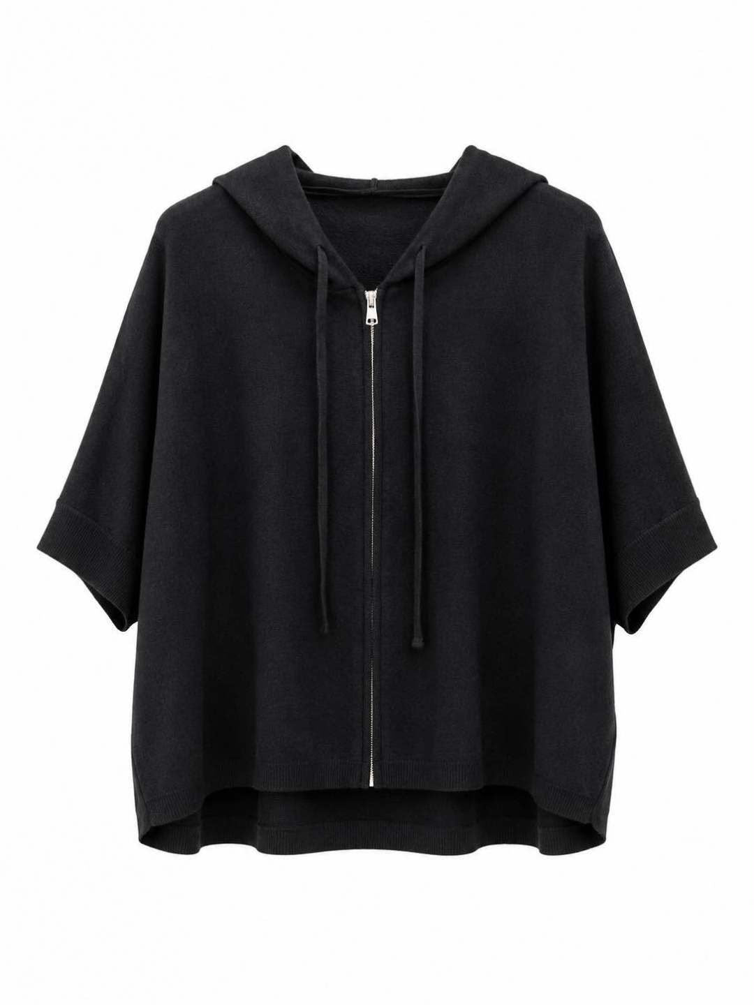 Felpa zip corta con cappuccio Nero