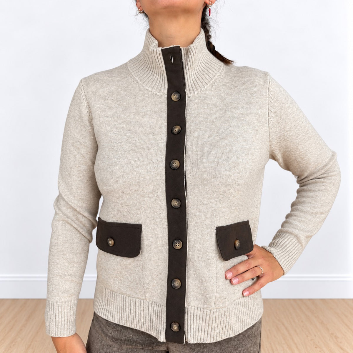 Cardigan a contrasto Beige
