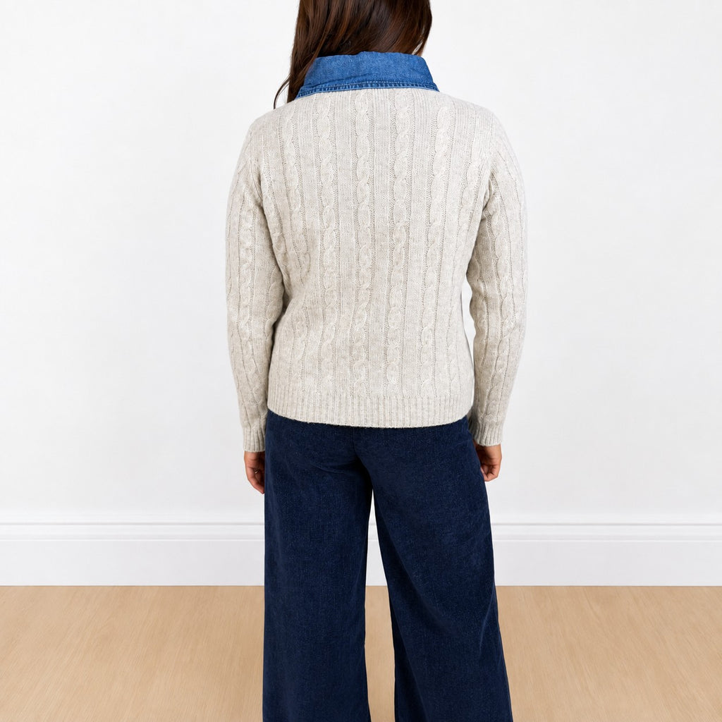 Maglione con collo jeans lavorato Beige