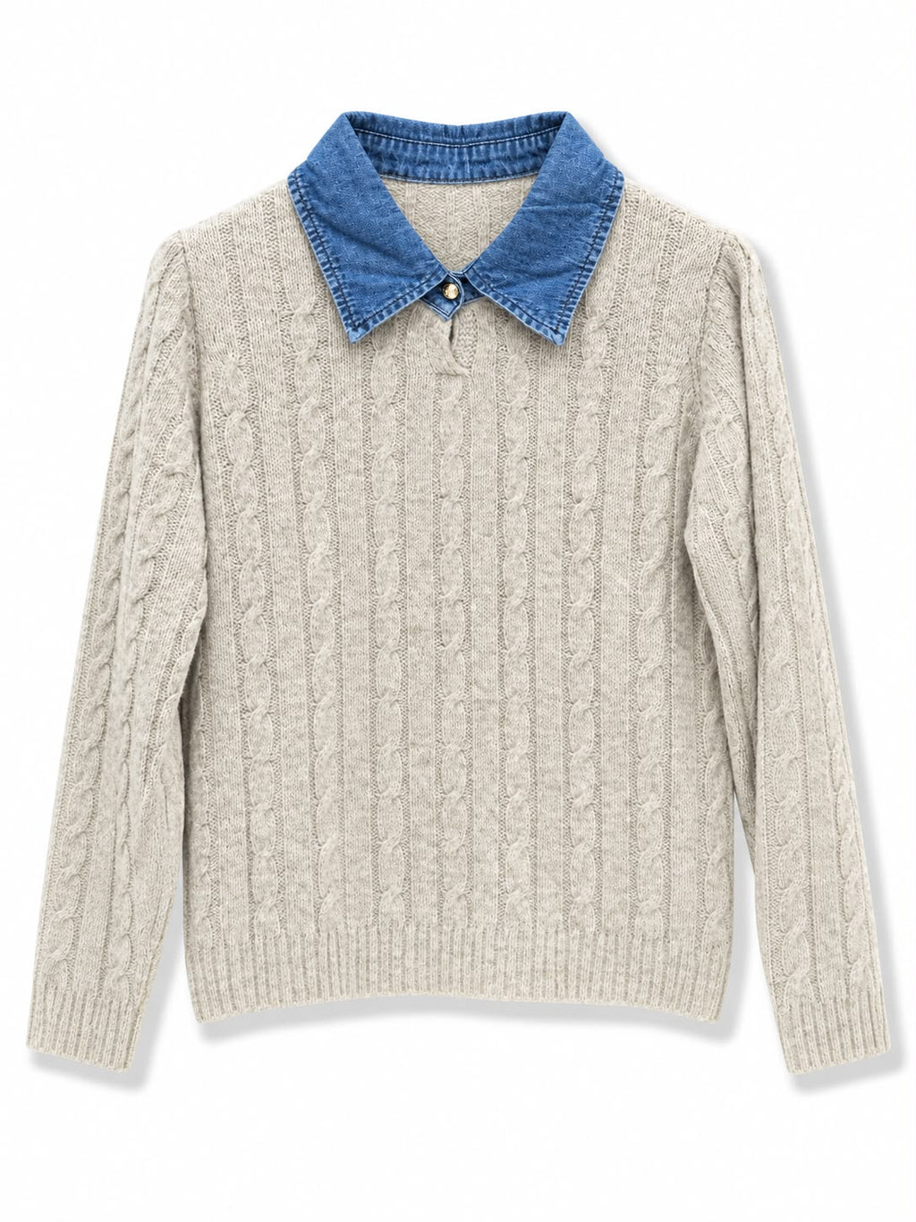 Maglione con collo jeans lavorato Beige