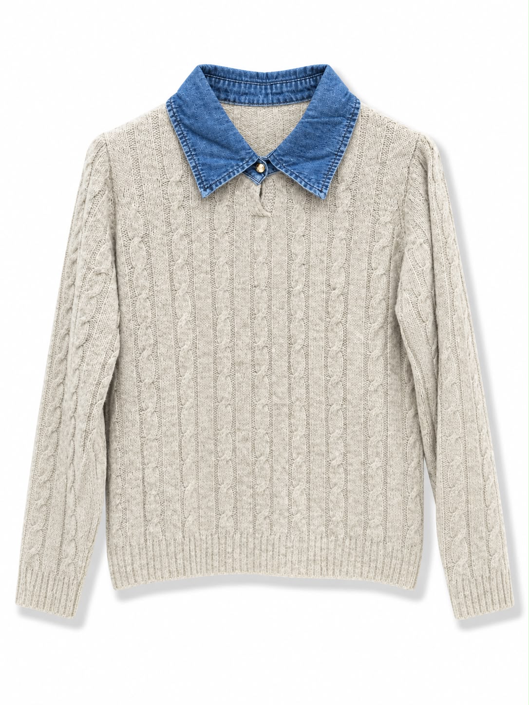 Maglione con collo jeans lavorato Beige