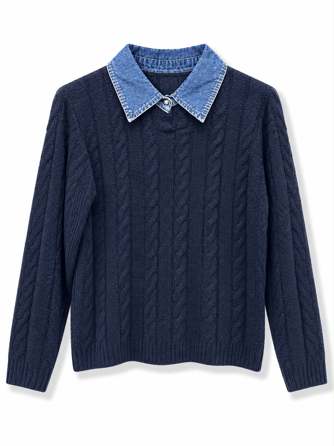 Maglione con collo jeans lavorato Blu