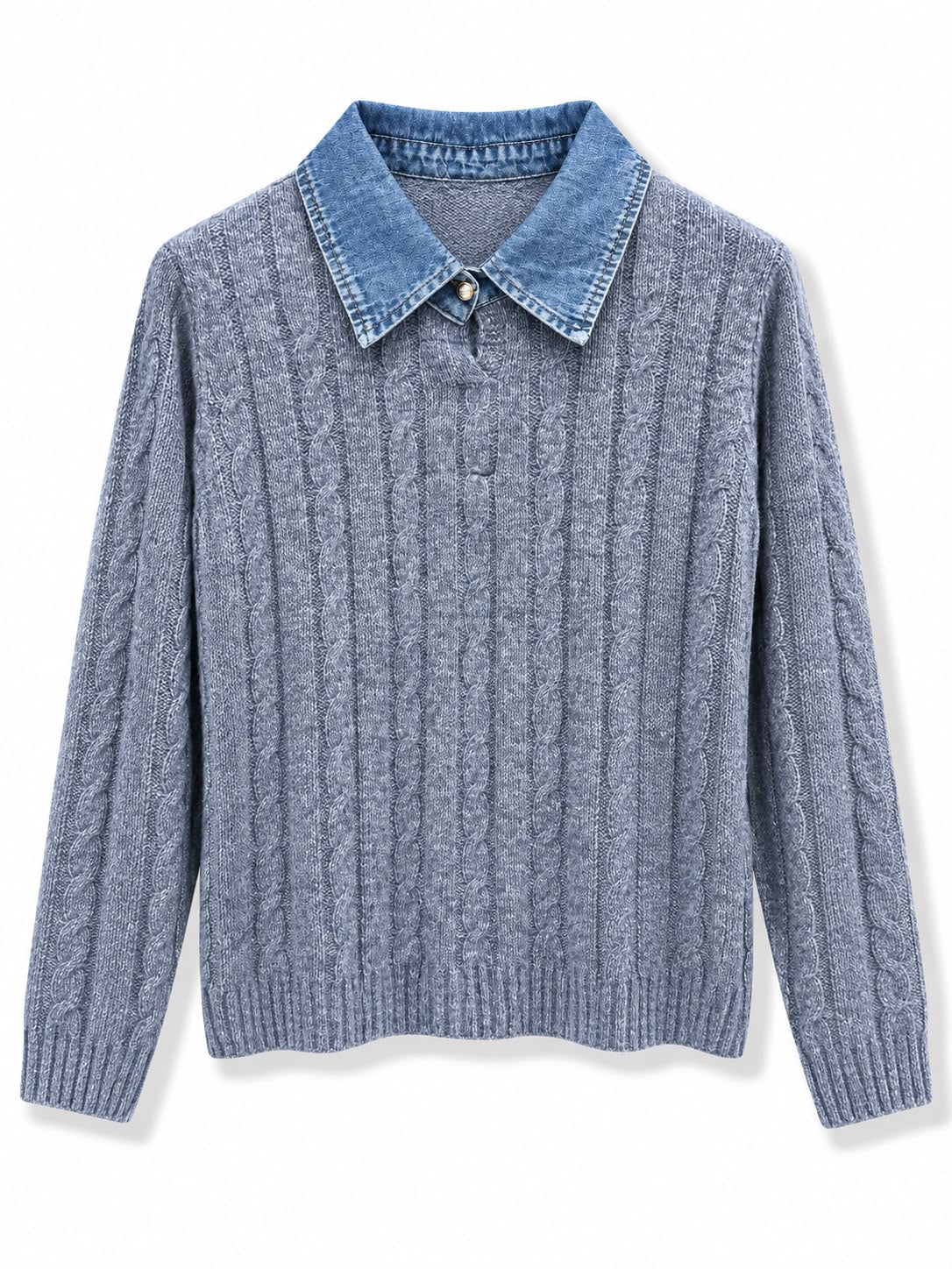 Maglione con collo jeans lavorato Grigio