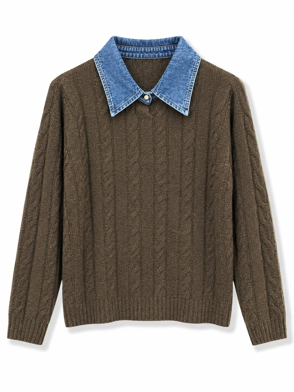 Maglione con collo jeans lavorato Marrone