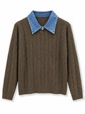 Maglione con collo jeans lavorato Marrone