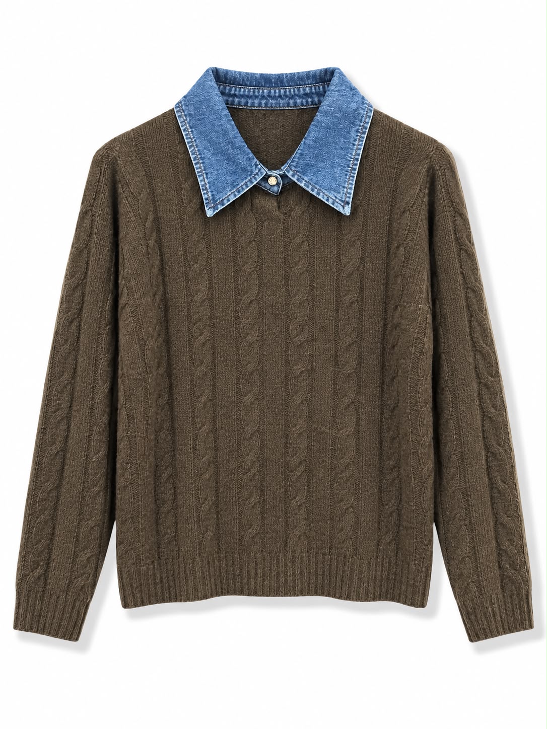 Maglione con collo jeans lavorato Marrone