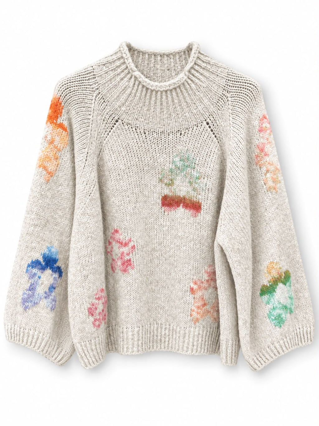 Maglione con fiori manica ampia Beige