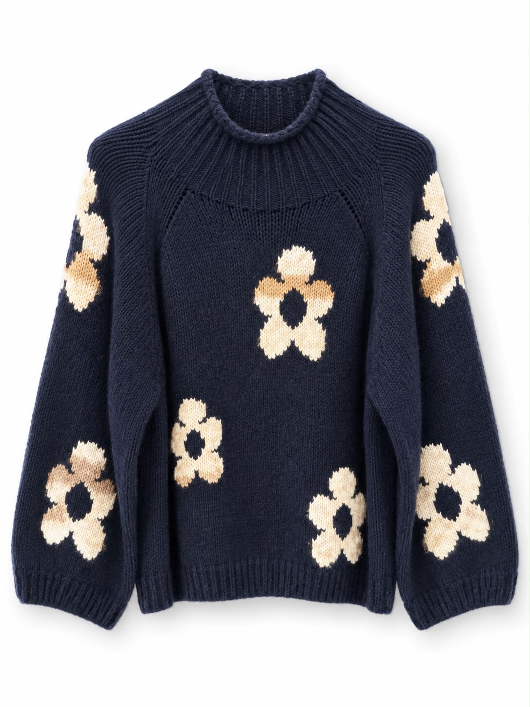 Maglione con fiori manica ampia Blu