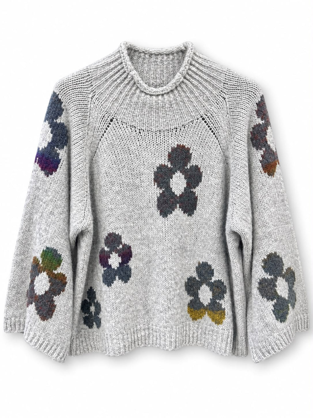Maglione con fiori manica ampia Grigio
