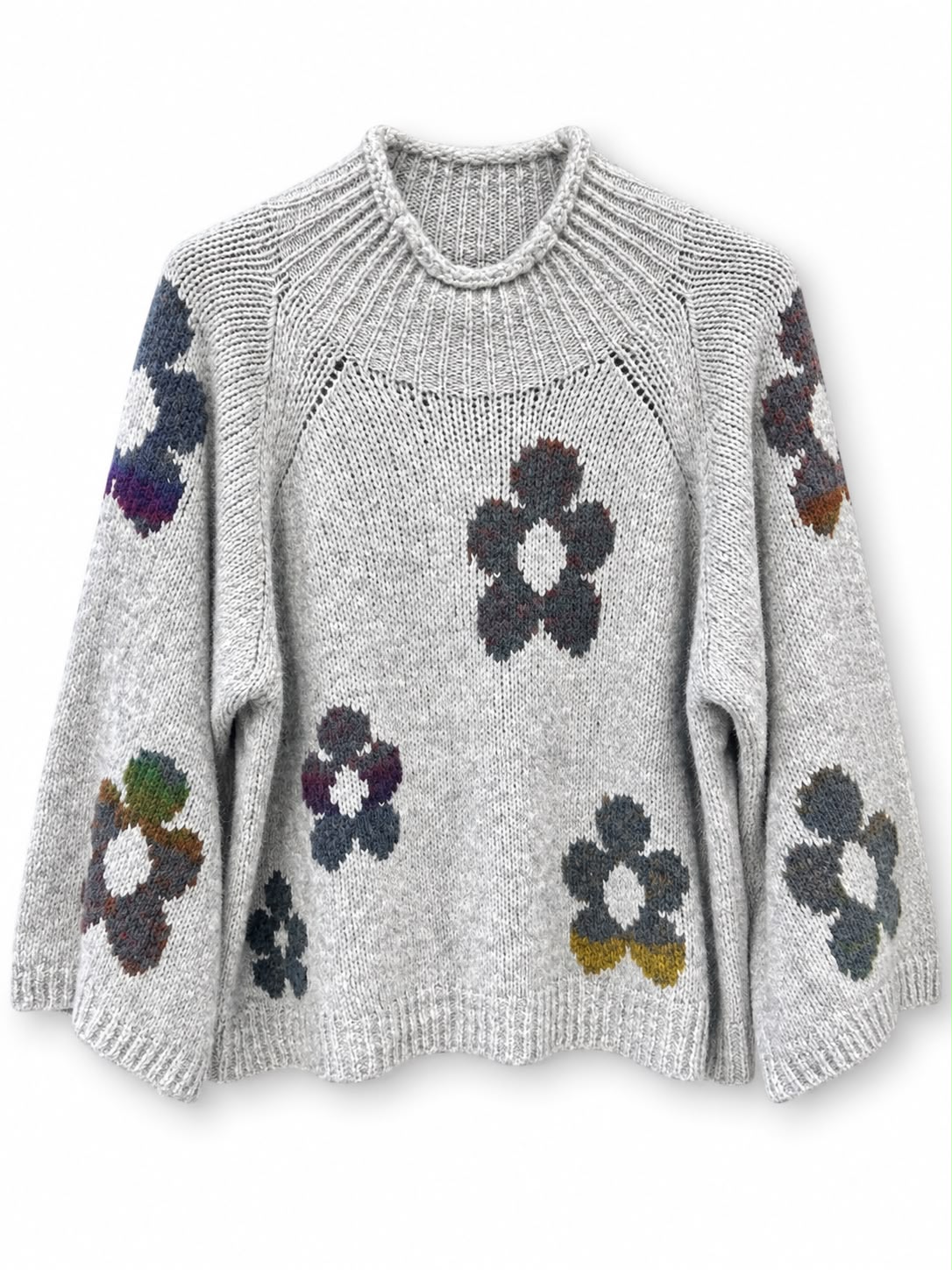Maglione con fiori manica ampia Grigio