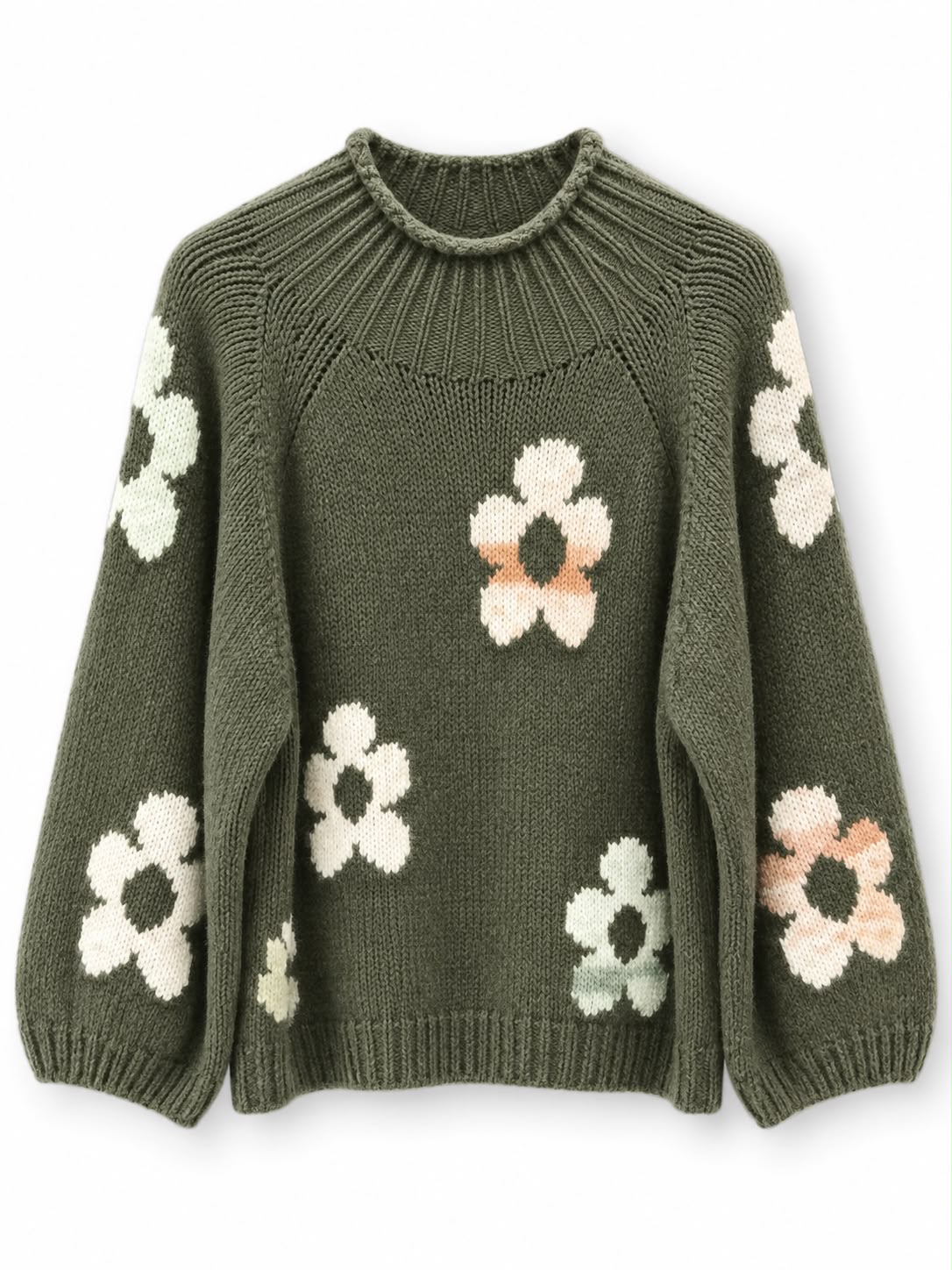 Maglione con fiori manica ampia Verde