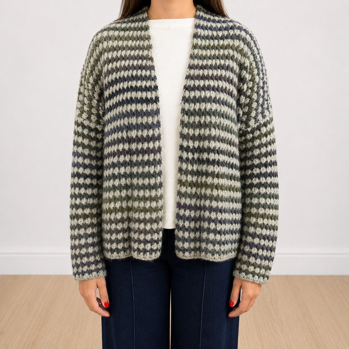Cardigan aperto doppio colore Verde