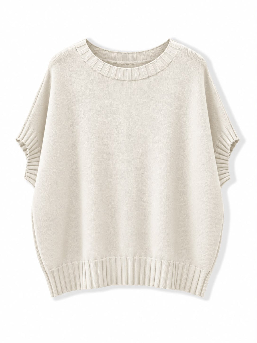 Maglia mezza manica coste sul bordo Beige