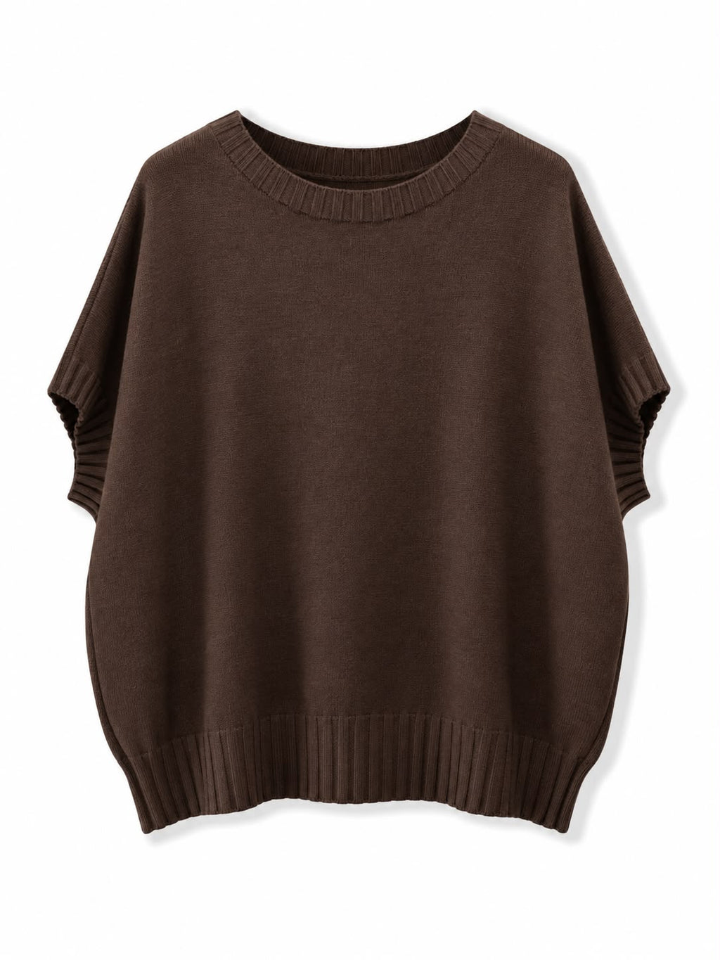 Maglia mezza manica coste sul bordo Marrone