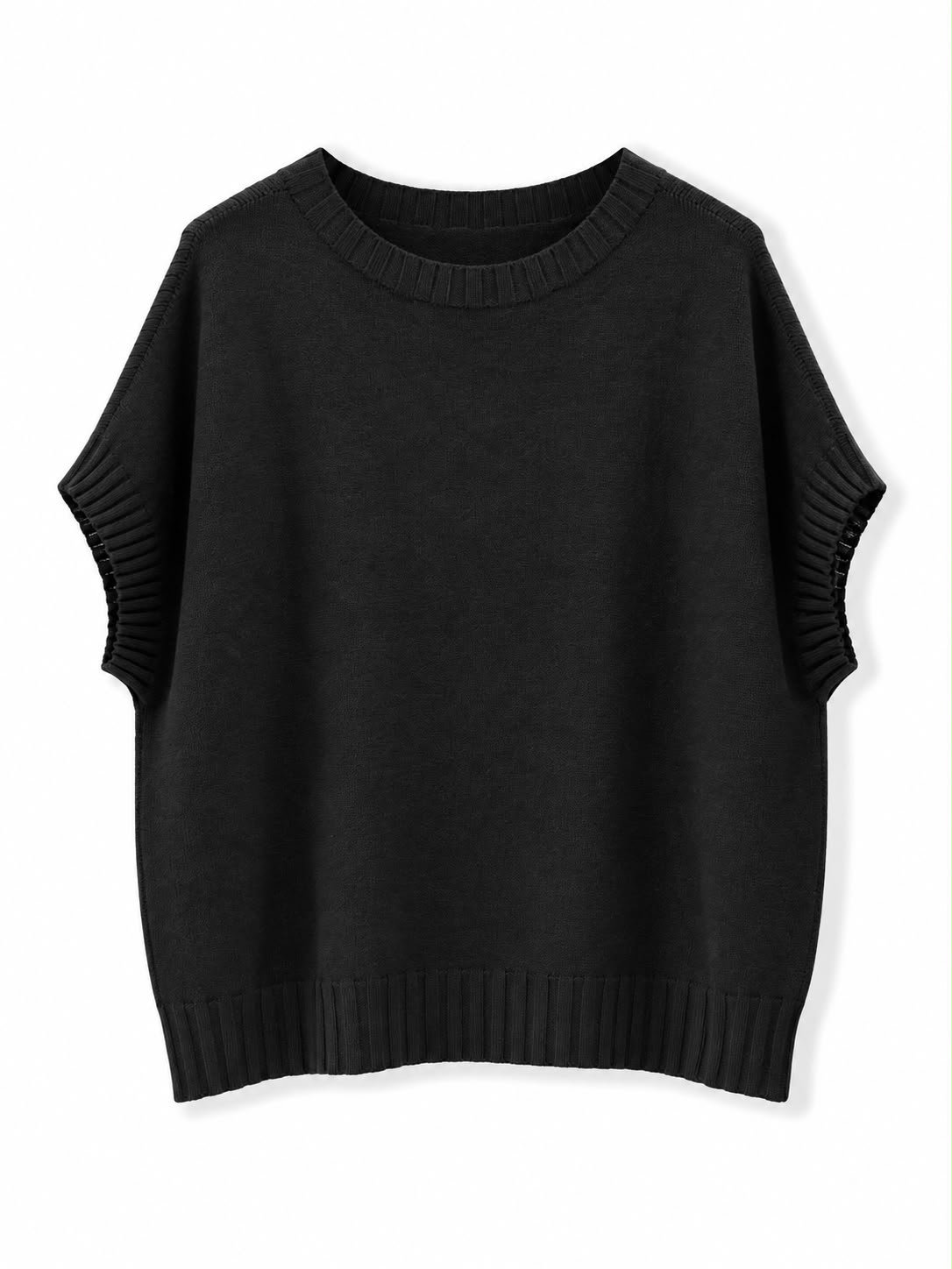 Maglia mezza manica coste sul bordo Nero