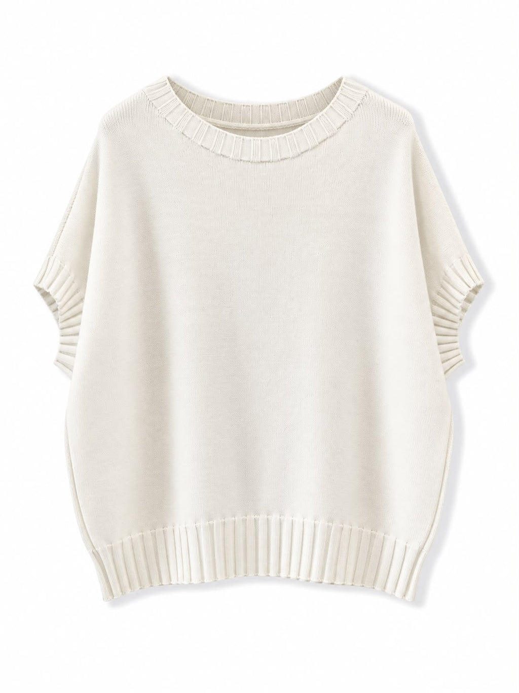 Maglia mezza manica coste sul bordo Panna