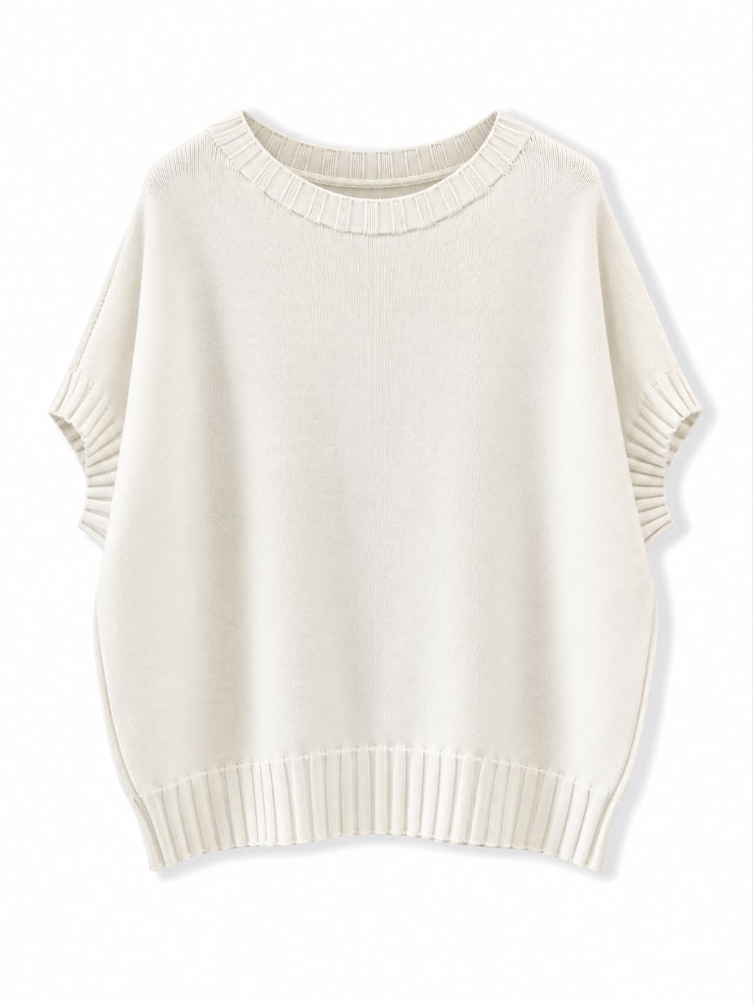 Maglia mezza manica coste sul bordo Panna