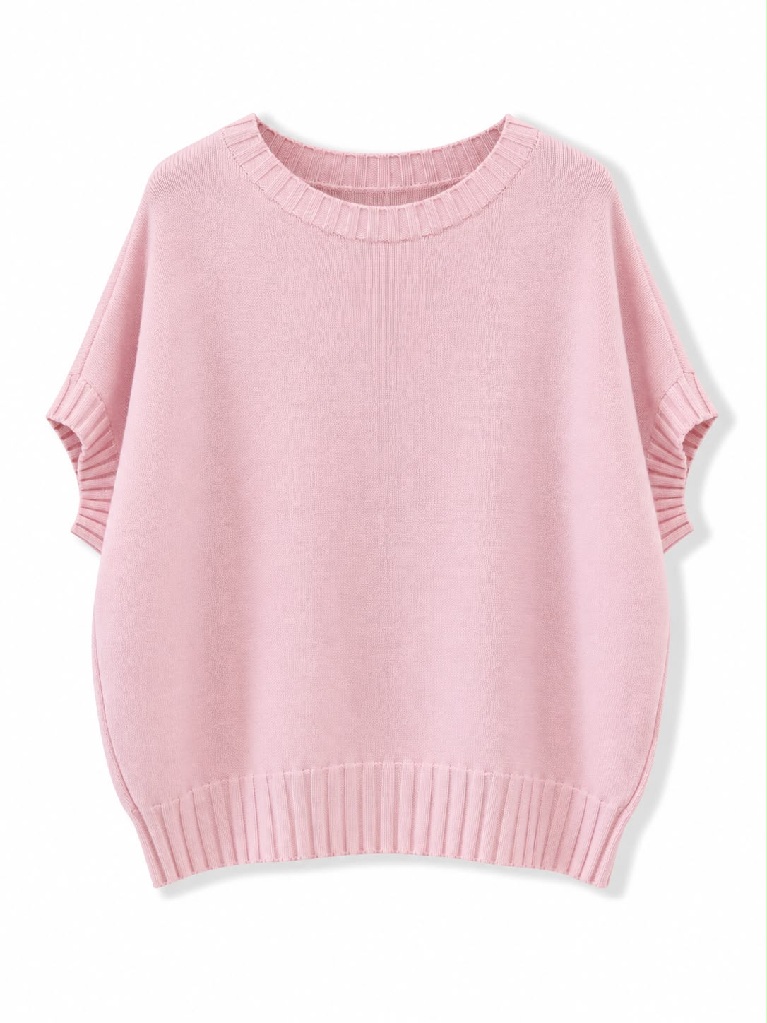 Maglia mezza manica coste sul bordo Rosa