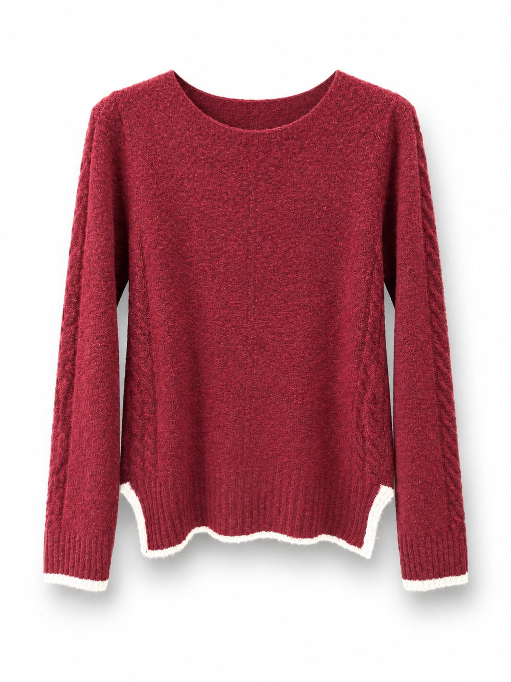 Maglione misto lana vestibilita piccola, bordo contrasto Bordeaux