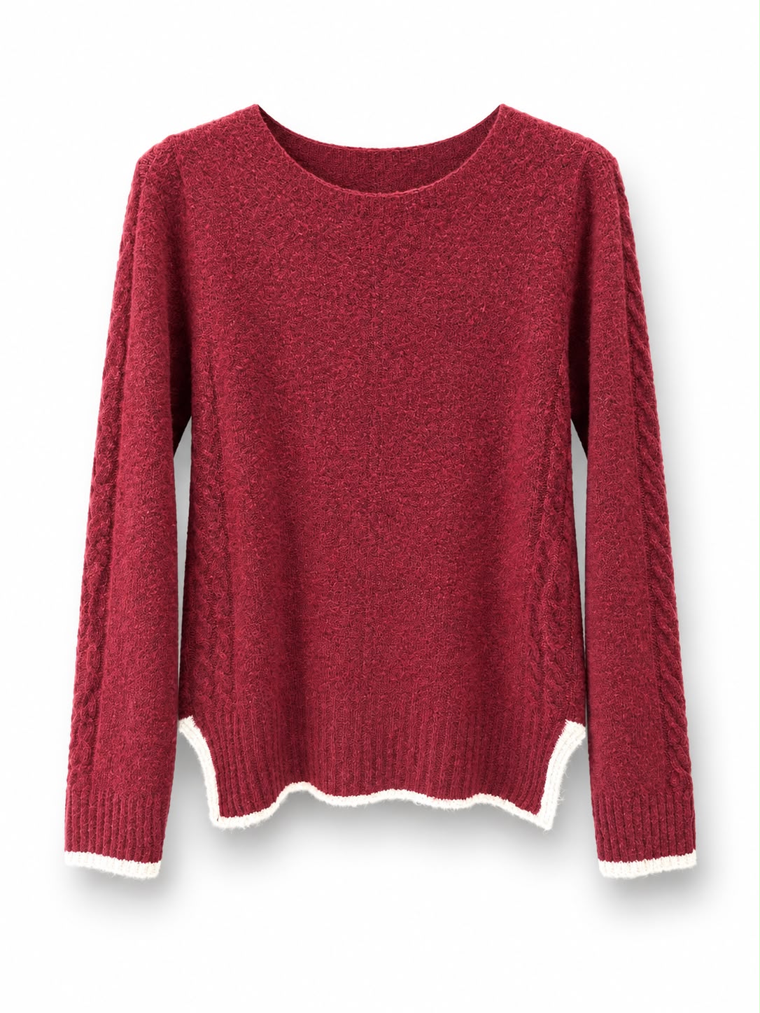 Maglione misto lana vestibilita piccola, bordo contrasto Bordeaux