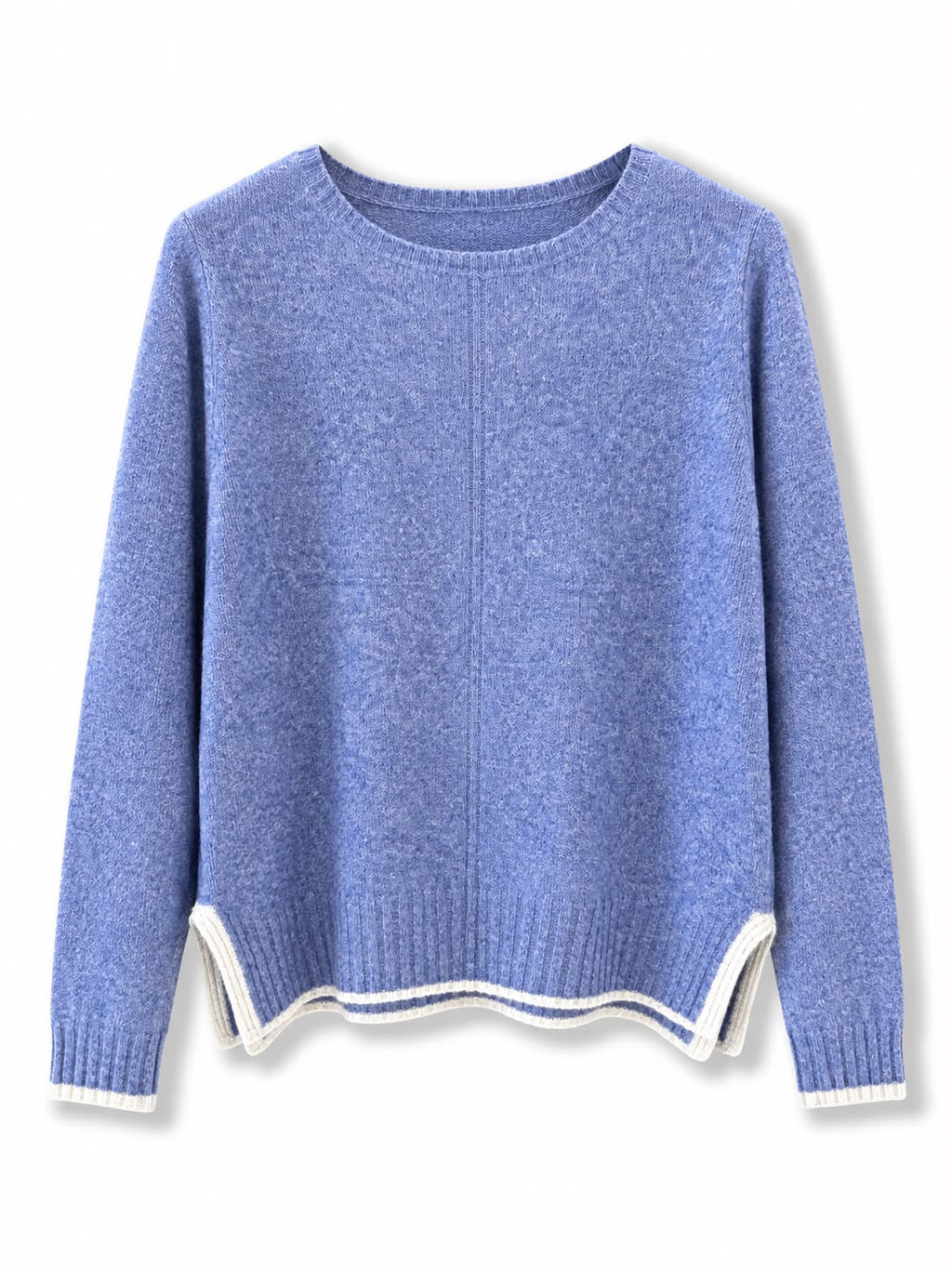 Maglione misto lana vestibilita piccola, bordo contrasto Avio