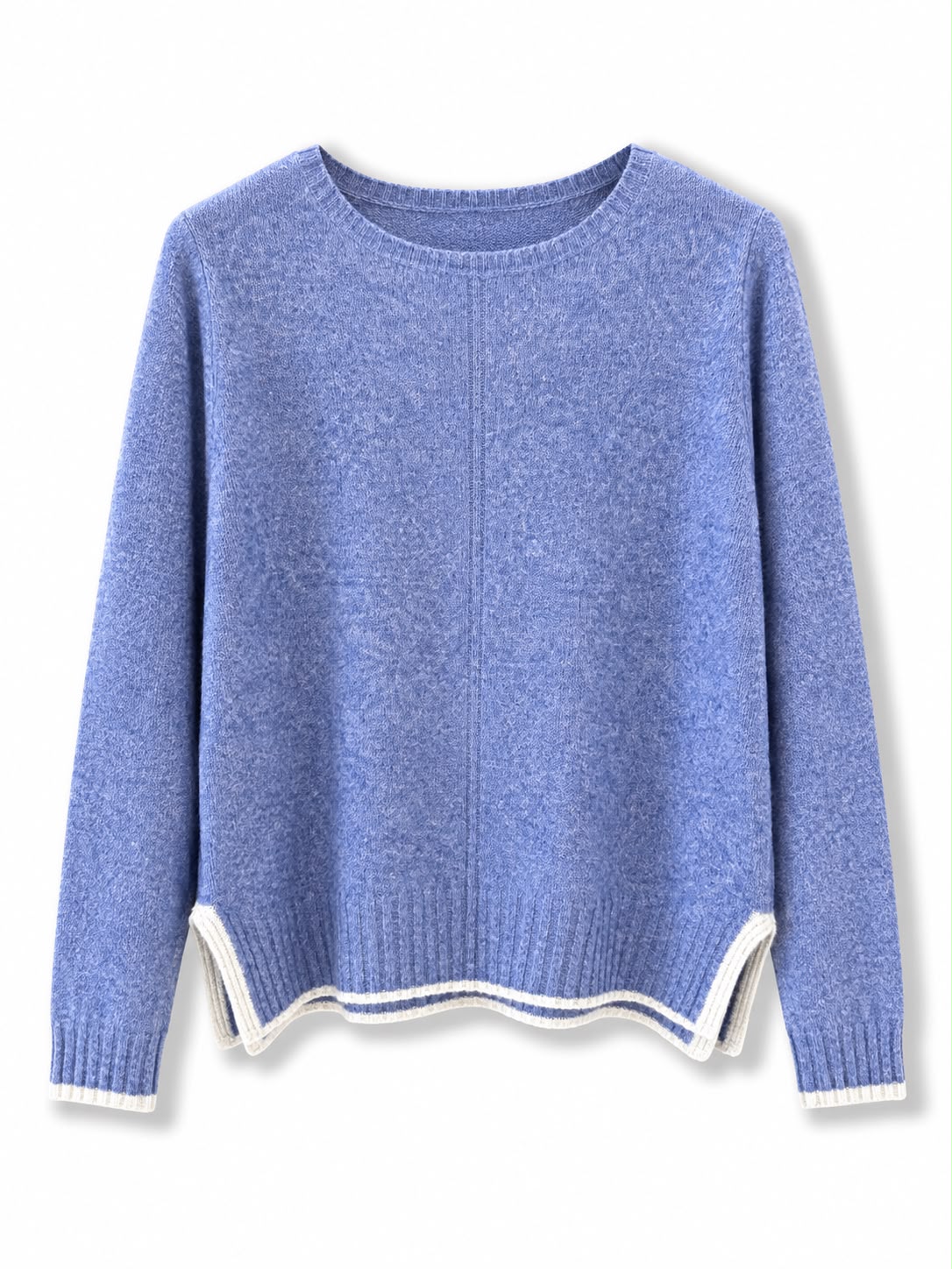 Maglione misto lana vestibilita piccola, bordo contrasto Avio