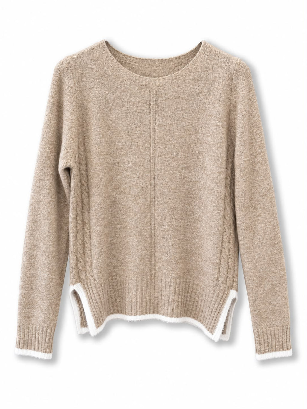 Maglione misto lana vestibilita piccola, bordo contrasto Beige