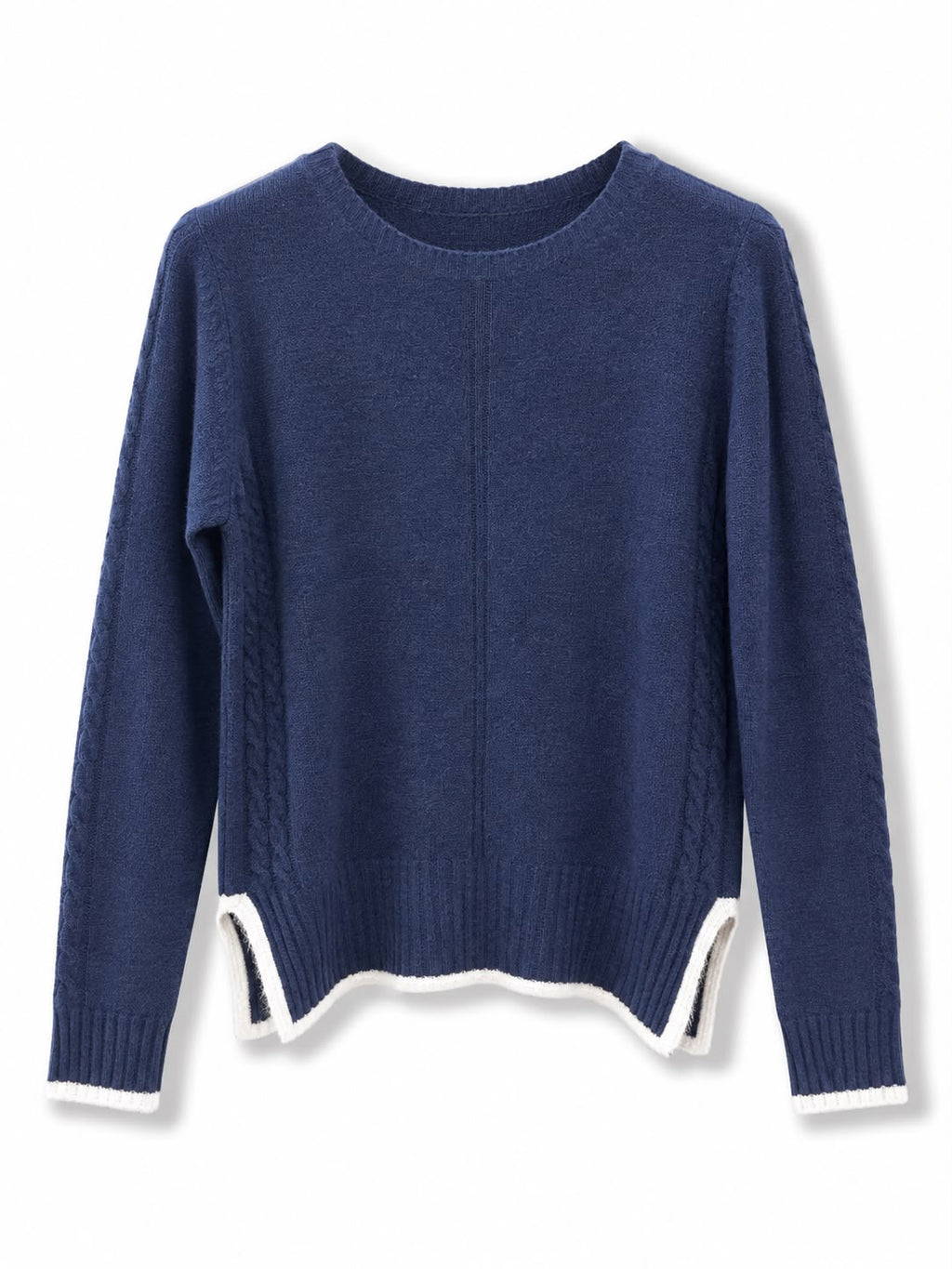 Maglione misto lana vestibilita piccola, bordo contrasto Blu