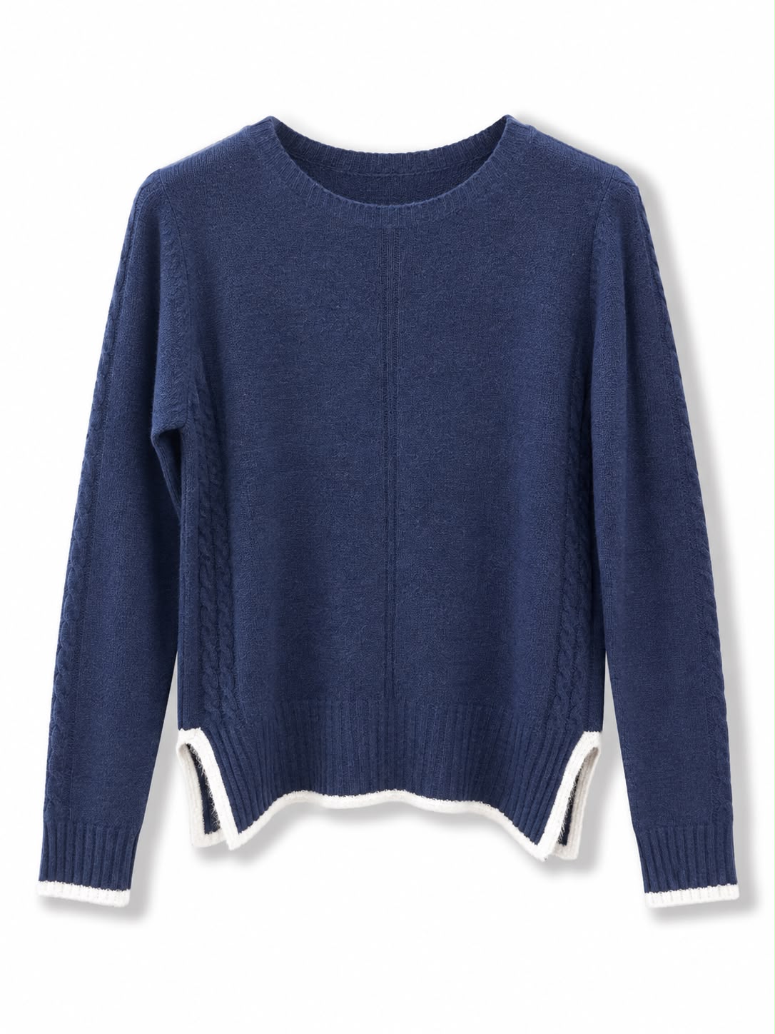 Maglione misto lana vestibilita piccola, bordo contrasto Blu
