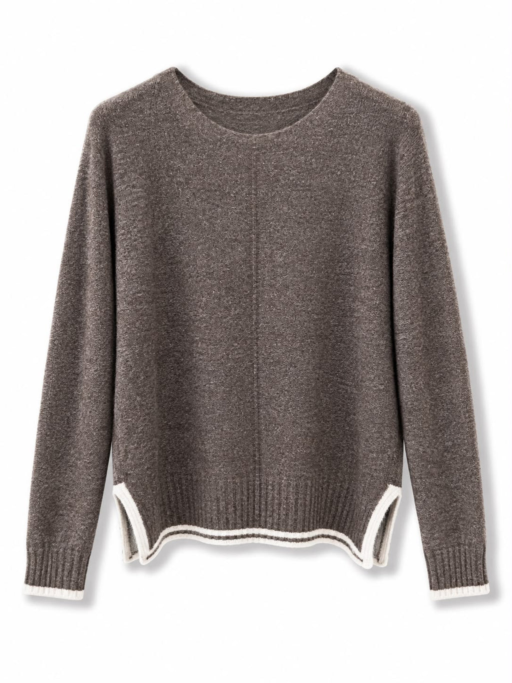Maglione misto lana vestibilita piccola, bordo contrasto Marrone
