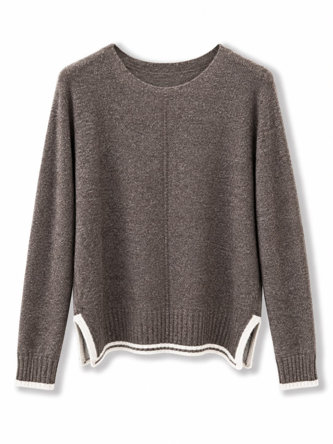 Maglione misto lana vestibilita piccola, bordo contrasto Marrone