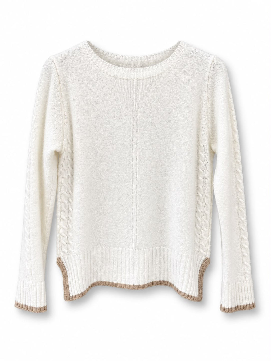 Maglione misto lana vestibilita piccola, bordo contrasto Panna