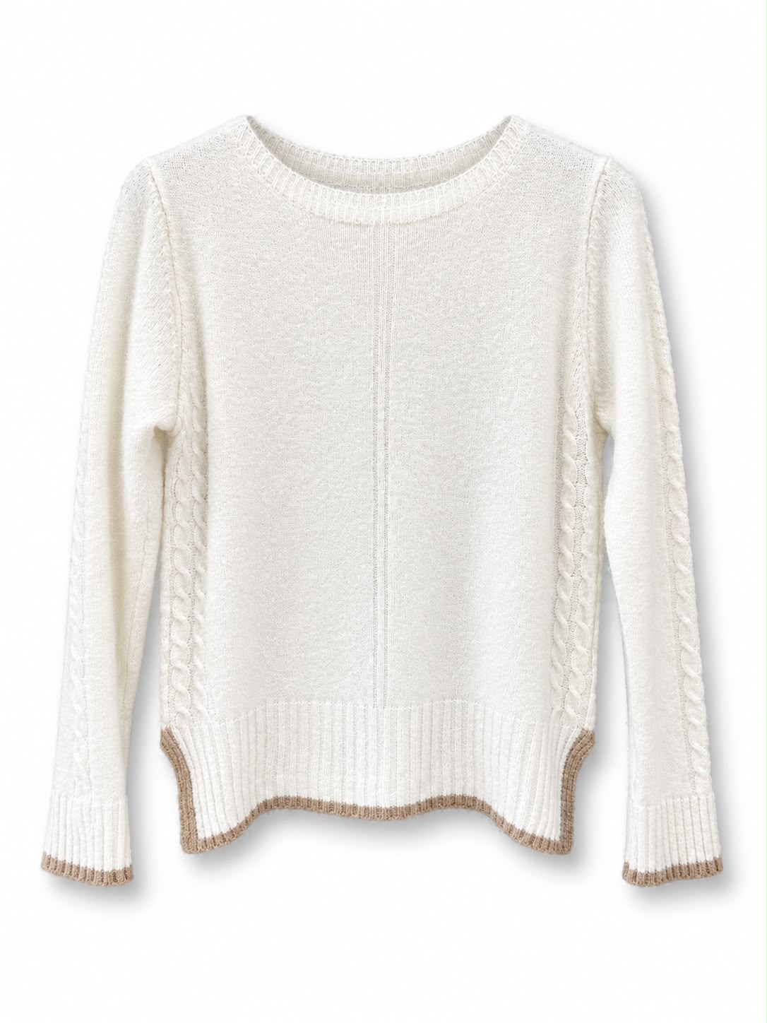 Maglione misto lana vestibilita piccola, bordo contrasto Panna