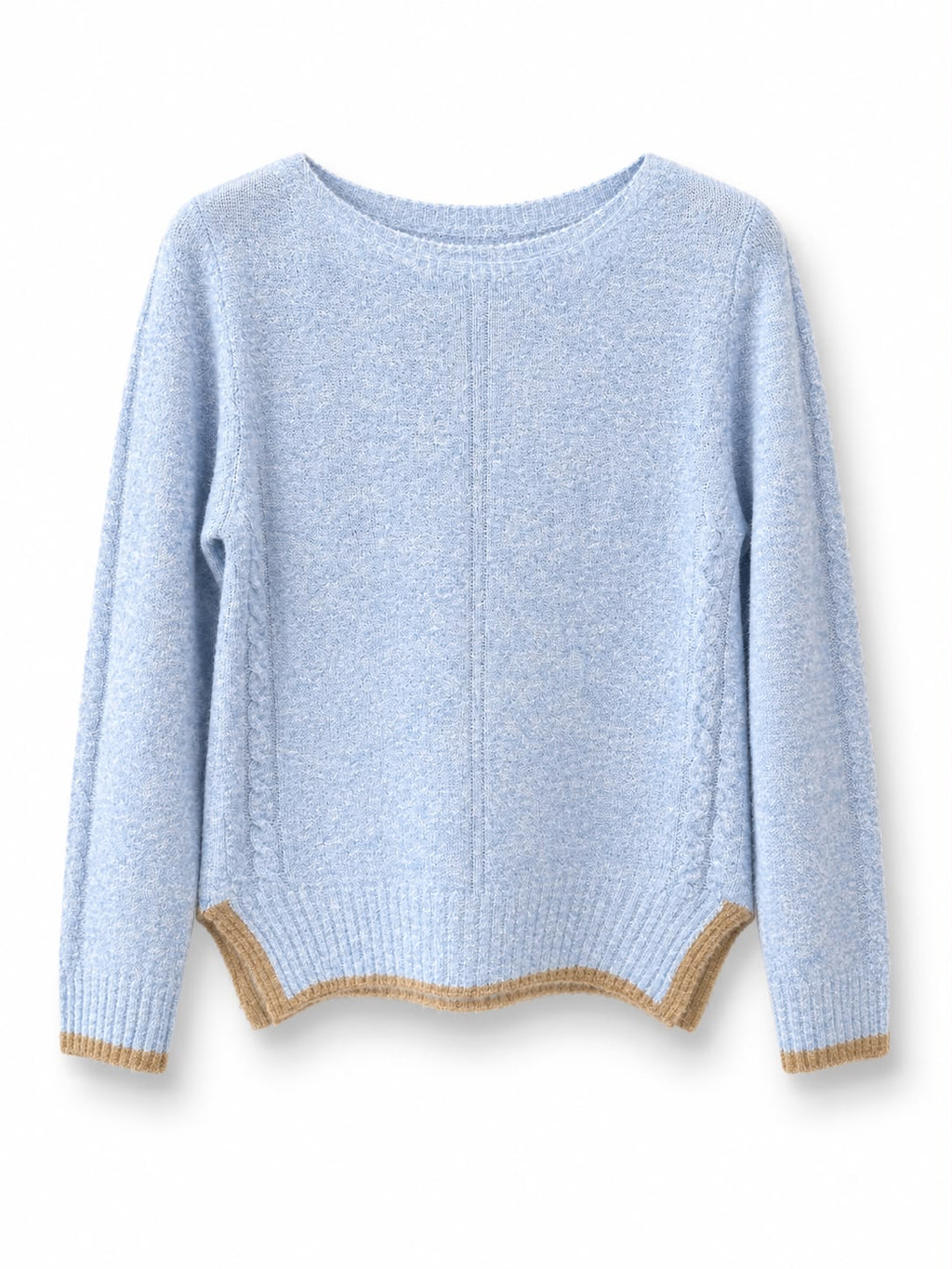 Maglione misto lana vestibilita piccola, bordo contrasto Polvere