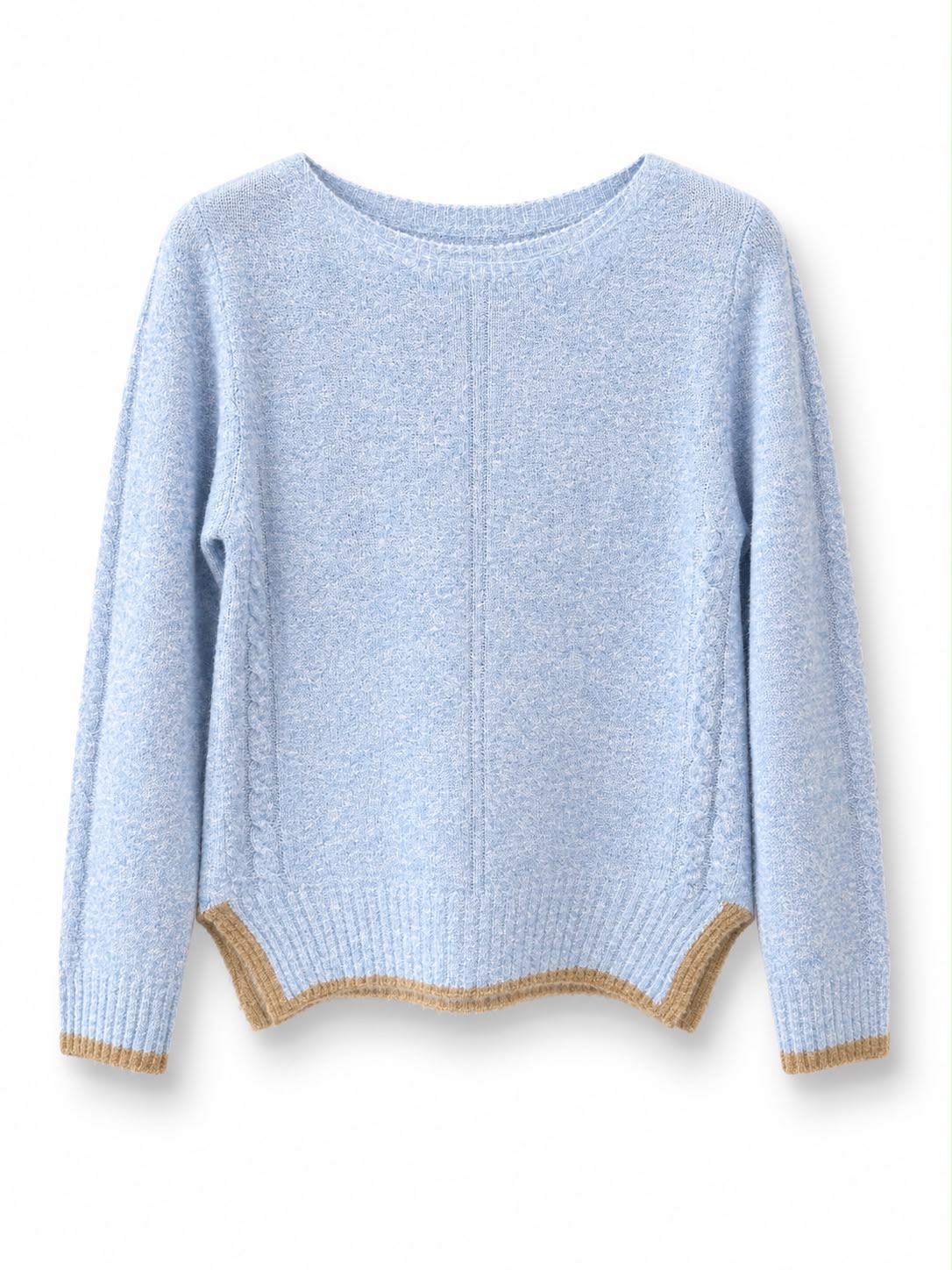 Maglione misto lana vestibilita piccola, bordo contrasto Polvere