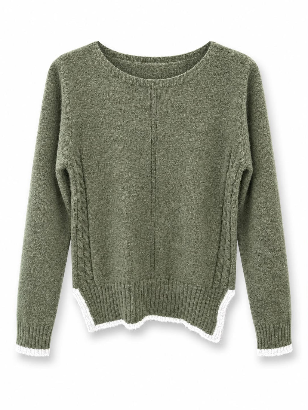 Maglione misto lana vestibilita piccola, bordo contrasto Verde