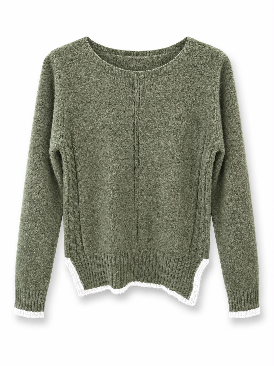 Maglione misto lana vestibilita piccola, bordo contrasto Verde