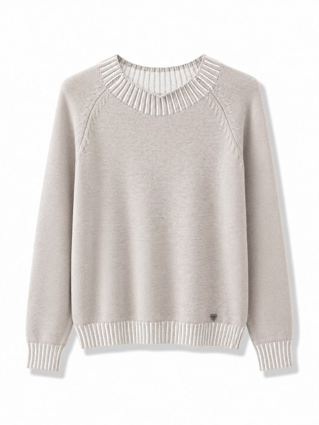 Maglione tinta unita riga sul collo Beige