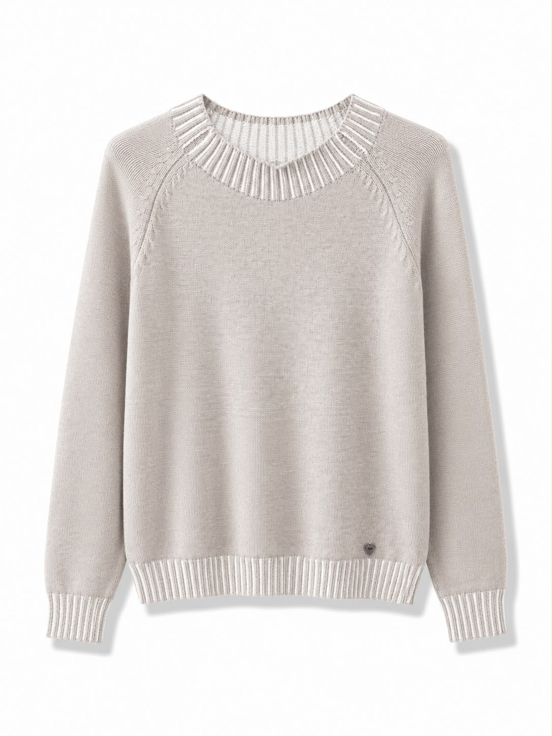 Maglione tinta unita riga sul collo Beige