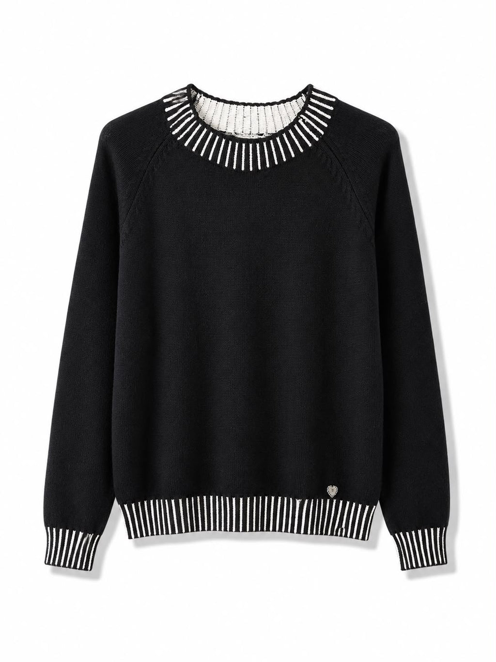 Maglione tinta unita riga sul collo Nero