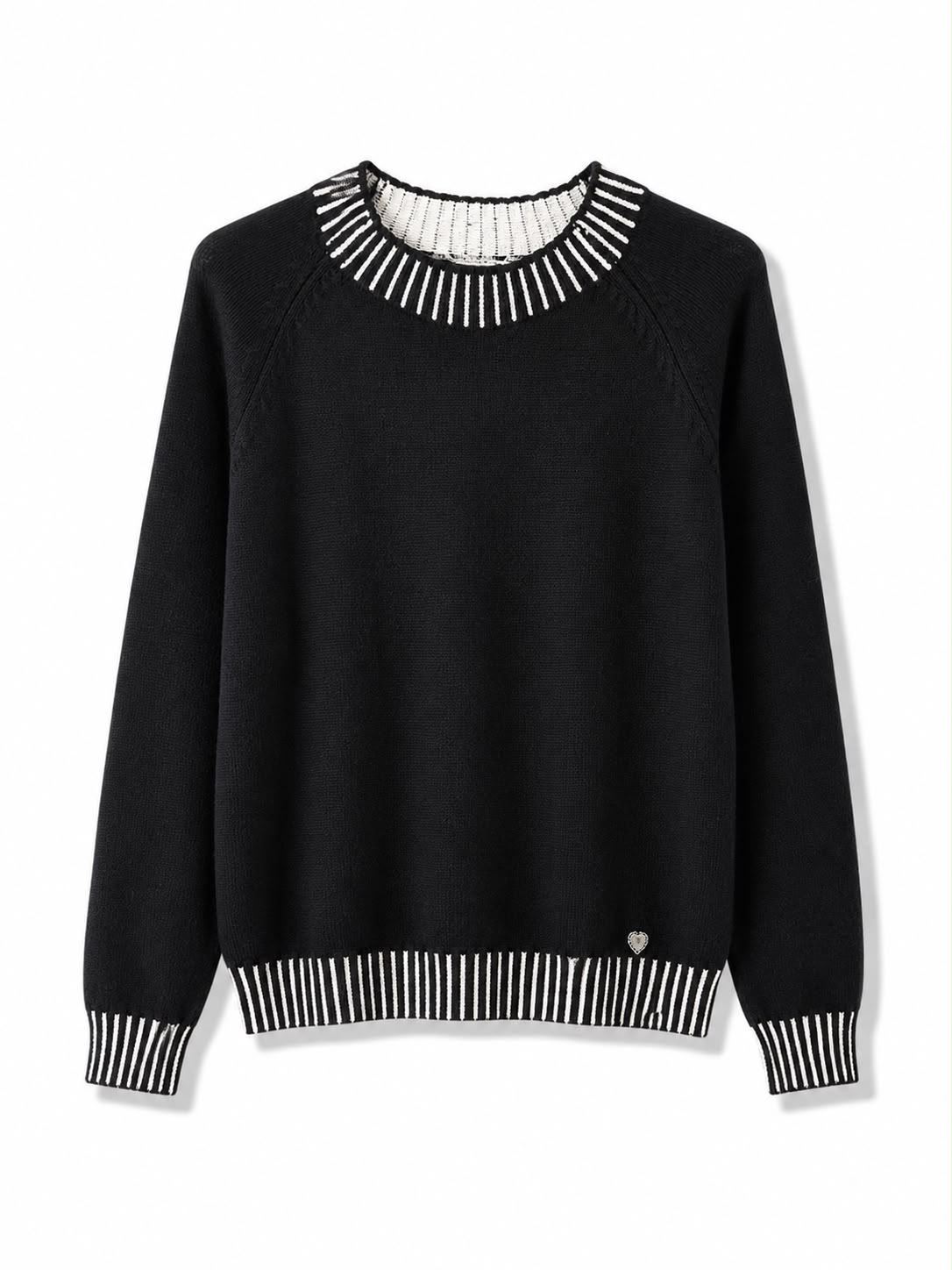 Maglione tinta unita riga sul collo Nero