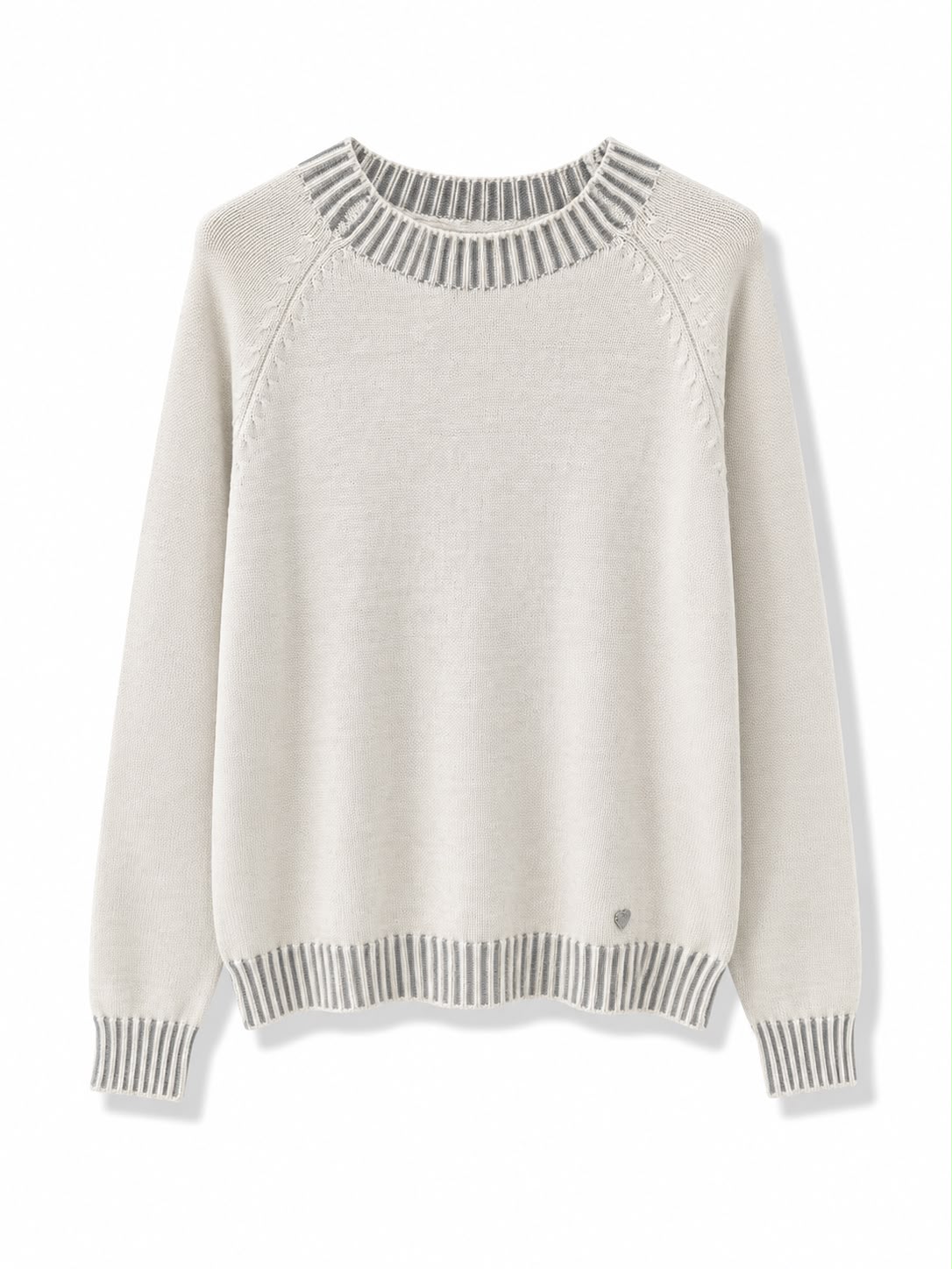 Maglione tinta unita riga sul collo Panna grigio