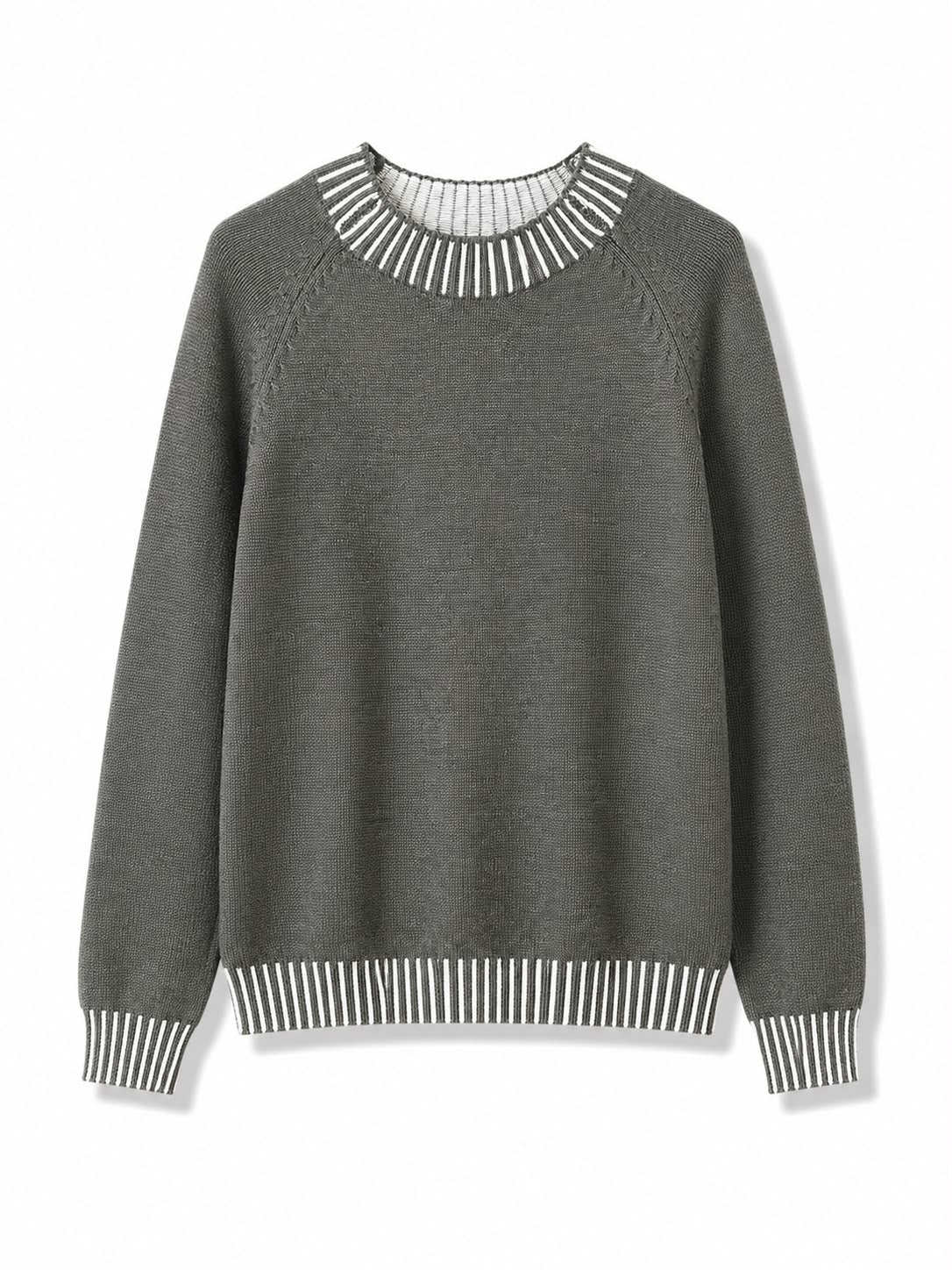 Maglione tinta unita riga sul collo Verde