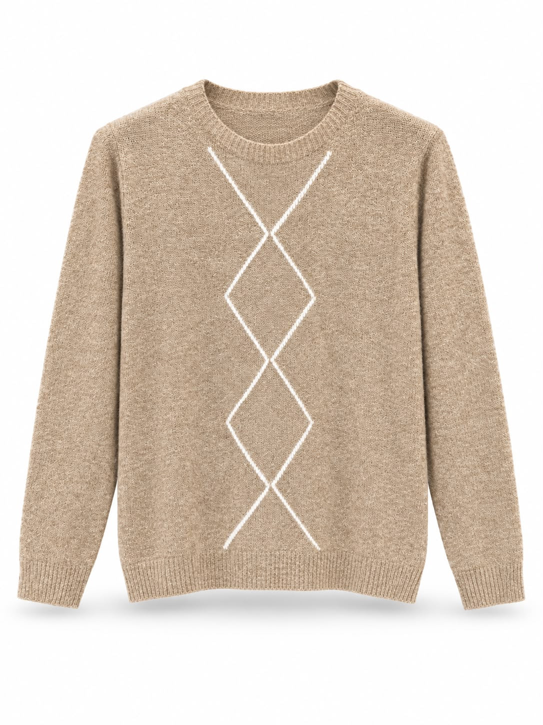 Maglione misto lana rombi Tortora